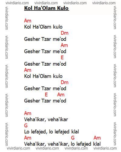Kol HaOlam Kulo Gesher Tzar Me'od � Lyrics - Chord